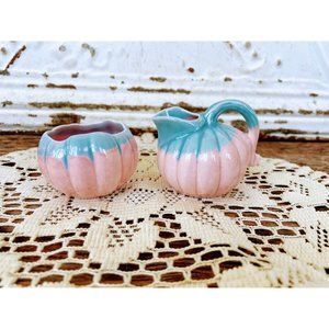 Vintage Small Melon Shaped Creamer Sugar Pink Blue